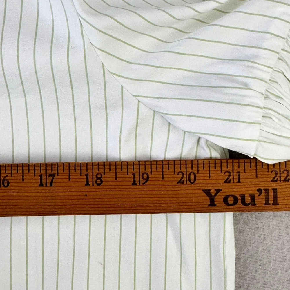 Lafayette 148 New York Striped Button Up Shirt Women M Green Balloon Sleeve - Picture 6 of 9